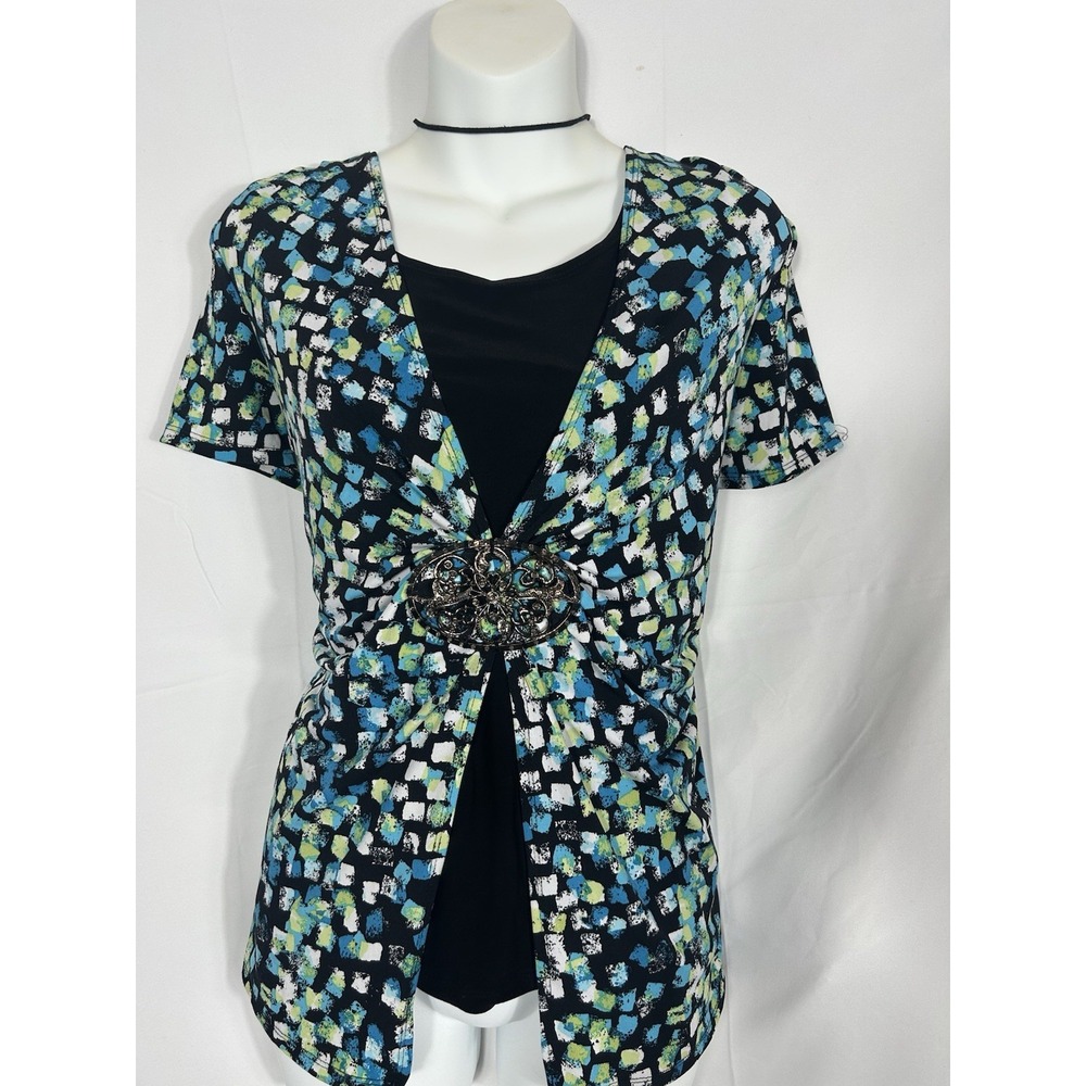 Elementz Womens‎ Y2K Geometric Fairy Grunge Top Size L Artsy Whimsigoth Buckle